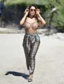 Farrah Abraham in See-through Leopard Print Top at Lake Elsinore, California