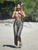 Farrah Abraham in See-through Leopard Print Top at Lake Elsinore, California