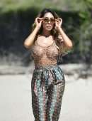 Farrah Abraham in See-through Leopard Print Top at Lake Elsinore, California