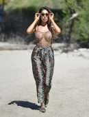 Farrah Abraham in See-through Leopard Print Top at Lake Elsinore, California