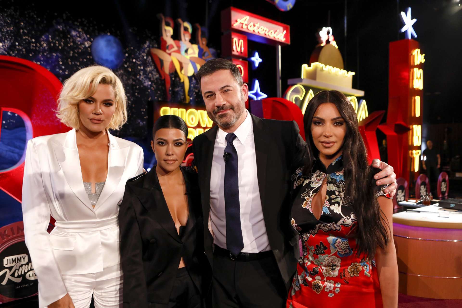 Kim Kardashian, Kourtney Kardashian, and Khloe Kardashian on “Jimmy Kimmel Live” in Las Vegas
