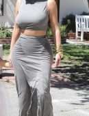 Kim Kardashian Pokies in Braless See-Through Out in Sherman Oaks