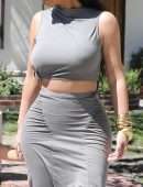 Kim Kardashian Pokies in Braless See-Through Out in Sherman Oaks