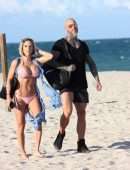 Michelle Lewin in Pink Bikini on Miami Beach