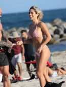 Michelle Lewin in Pink Bikini on Miami Beach