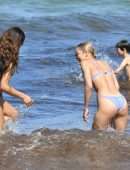 Danielle Herrington and Jasmine Sanders in Bikini on the Beach in Miami