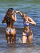 Danielle Herrington and Jasmine Sanders in Bikini on the Beach in Miami