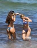 Danielle Herrington and Jasmine Sanders in Bikini on the Beach in Miami