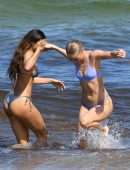 Danielle Herrington and Jasmine Sanders in Bikini on the Beach in Miami