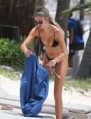 Delilah Belle Hamlin in Black Bikini on the Beach in Tulum