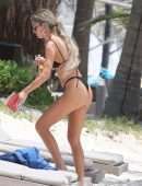 Delilah Belle Hamlin in Black Bikini on the Beach in Tulum