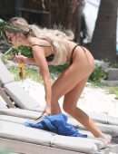 Delilah Belle Hamlin in Black Bikini on the Beach in Tulum