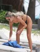 Delilah Belle Hamlin in Black Bikini on the Beach in Tulum