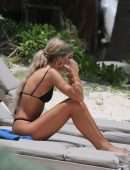 Delilah Belle Hamlin in Black Bikini on the Beach in Tulum