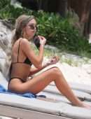 Delilah Belle Hamlin in Black Bikini on the Beach in Tulum