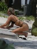 Delilah Belle Hamlin in Black Bikini on the Beach in Tulum