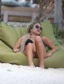 Delilah Belle Hamlin in Black Bikini on the Beach in Tulum