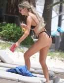 Delilah Belle Hamlin in Black Bikini on the Beach in Tulum