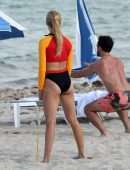 Eugenie Bouchard Working Out on the Beach in Miami