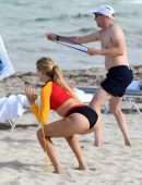 Eugenie Bouchard Working Out on the Beach in Miami