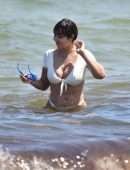 Jackie Cruz in White Bikini Relaxes on Miami Beach