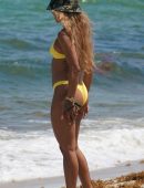 Karrueche Tran in Yellow Bikini on the Beach in Miami
