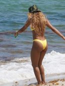 Karrueche Tran in Yellow Bikini on the Beach in Miami
