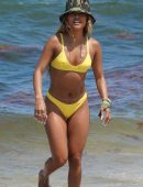 Karrueche Tran in Yellow Bikini on the Beach in Miami