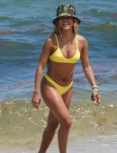 Karrueche Tran in Yellow Bikini on the Beach in Miami