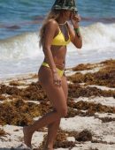 Karrueche Tran in Yellow Bikini on the Beach in Miami