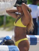 Karrueche Tran in Yellow Bikini on the Beach in Miami