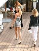 Kimberley Garner in Checkered Dress during Cannes Film Festival in Cannes, France