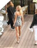 Kimberley Garner in Checkered Dress during Cannes Film Festival in Cannes, France