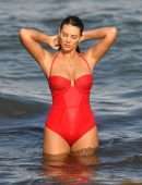 Zita Vass in Red Swimsuit at Miami Beach