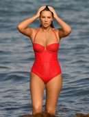 Zita Vass in Red Swimsuit at Miami Beach