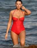 Zita Vass in Red Swimsuit at Miami Beach