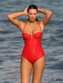 Zita Vass in Red Swimsuit at Miami Beach