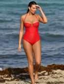 Zita Vass in Red Swimsuit at Miami Beach
