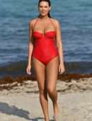 Zita Vass in Red Swimsuit at Miami Beach