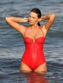 Zita Vass in Red Swimsuit at Miami Beach