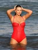 Zita Vass in Red Swimsuit at Miami Beach