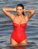 Zita Vass in Red Swimsuit at Miami Beach