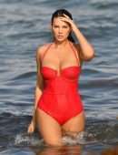 Zita Vass in Red Swimsuit at Miami Beach