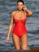 Zita Vass in Red Swimsuit at Miami Beach