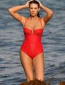Zita Vass in Red Swimsuit at Miami Beach