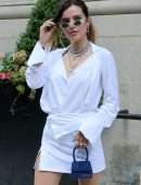 Bella Thorne Leggy In White Dress, Out in New York