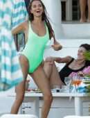 Gabriele Caunseil in Green Swimsuit at the Beach in Mykonos