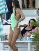 Gabriele Caunseil in Green Swimsuit at the Beach in Mykonos