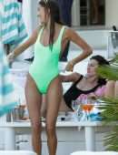 Gabriele Caunseil in Green Swimsuit at the Beach in Mykonos