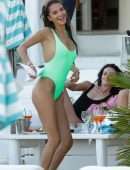 Gabriele Caunseil in Green Swimsuit at the Beach in Mykonos